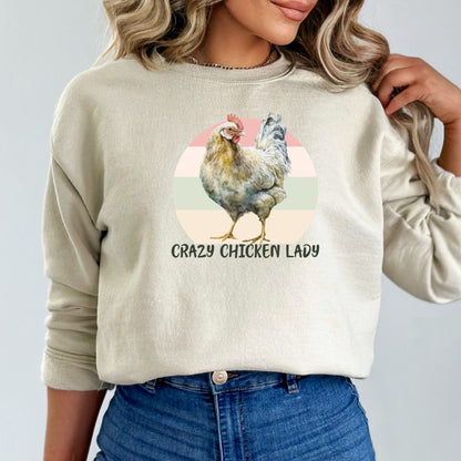 Crazy Chicken Lady Sweatshirt, Farm Life Long Sleeve T-shirt, Chicken Sweatshirt, Farmer Shirt Women, Farmhouse Sweatshirt - Mardonyx Sweatshirt S / Sand