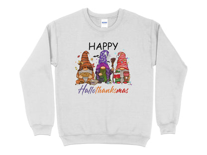 Happy Hallothanksmas, Gnome Halloween Sweatshirt, Halloween Crew Neck - Mardonyx Sweatshirt S / Ash