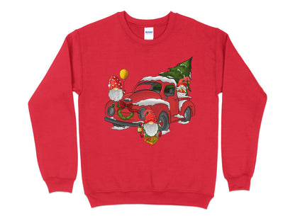 Christmas Gnome Red Truck Sweatshirt, Christmas Sweater, Gnome Christmas Sweatshirt, Christmas Crewneck - Mardonyx Sweatshirt S / Red