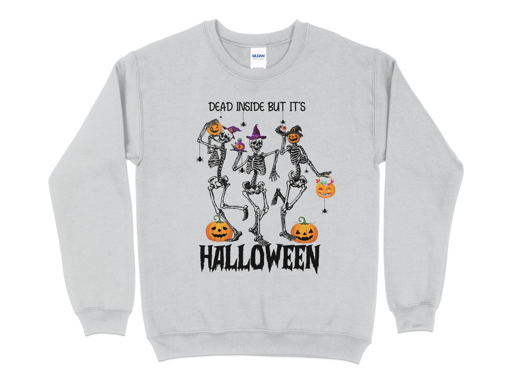 Halloween Sweatshirt, Dead Inside But It's Halloween, Halloween Crew Neck - Mardonyx Sweatshirt S / Sport Grey