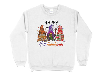 Happy Hallothanksmas, Gnome Halloween Sweatshirt, Halloween Crew Neck - Mardonyx Sweatshirt S / White