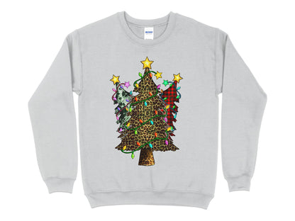 Cow Leopard Plaid Christmas Tree Sweatshirt, Christmas T Shirt, Holiday Shirt, Christmas Gift for Women, Holiday Sweater, Merry Shirt - Mardonyx Sweatshirt S / Sport Grey