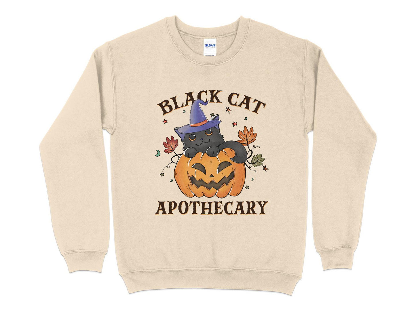 Black Cat Halloween Sweatshirt, Halloween Crew Neck - Mardonyx Sweatshirt S / Sand
