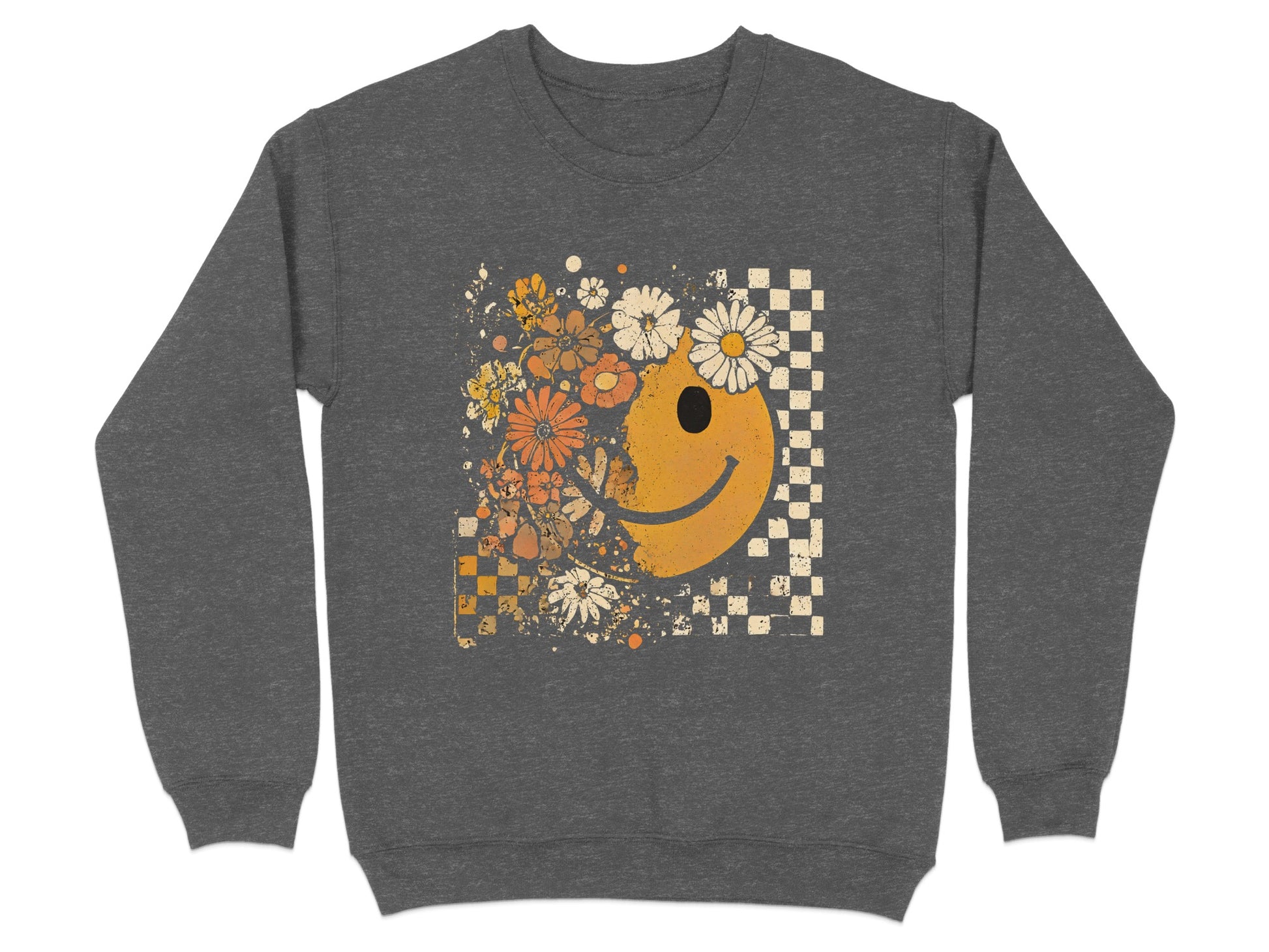 Vintage Smiley Face with Checkered Flowers Sweatshirt Product