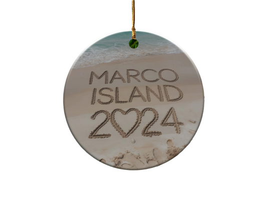 Marco Island 2024 Heart Sand Beach Ornament