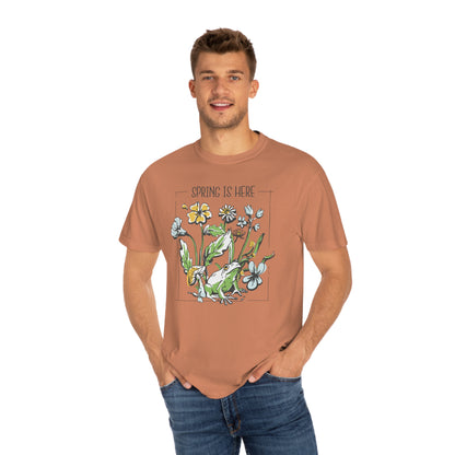 Spring Awakening: Frog Under Flowers Comfort Colors 1717 T-Shirt, Plant Lover Gift, Nature Lover Shirt, Flower Shirt