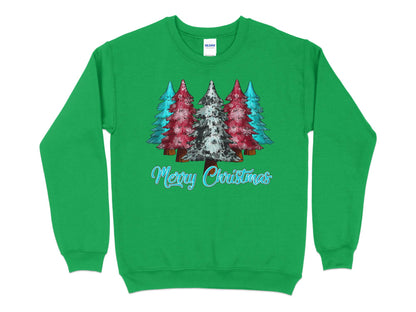 Merry Christmas Pink Blue Tree Shirt, Christmas Sweatshirt, Merry Christmas Shirt, Cute Christmas Tees for Women, Holiday Shirt - Mardonyx Sweatshirt S / Irish Green
