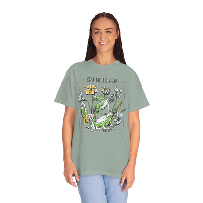 Spring Awakening: Frog Under Flowers Comfort Colors 1717 T-Shirt, Plant Lover Gift, Nature Lover Shirt, Flower Shirt