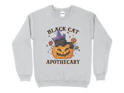 Black Cat Halloween Sweatshirt, Halloween Crew Neck - Mardonyx Sweatshirt S / Sport Grey