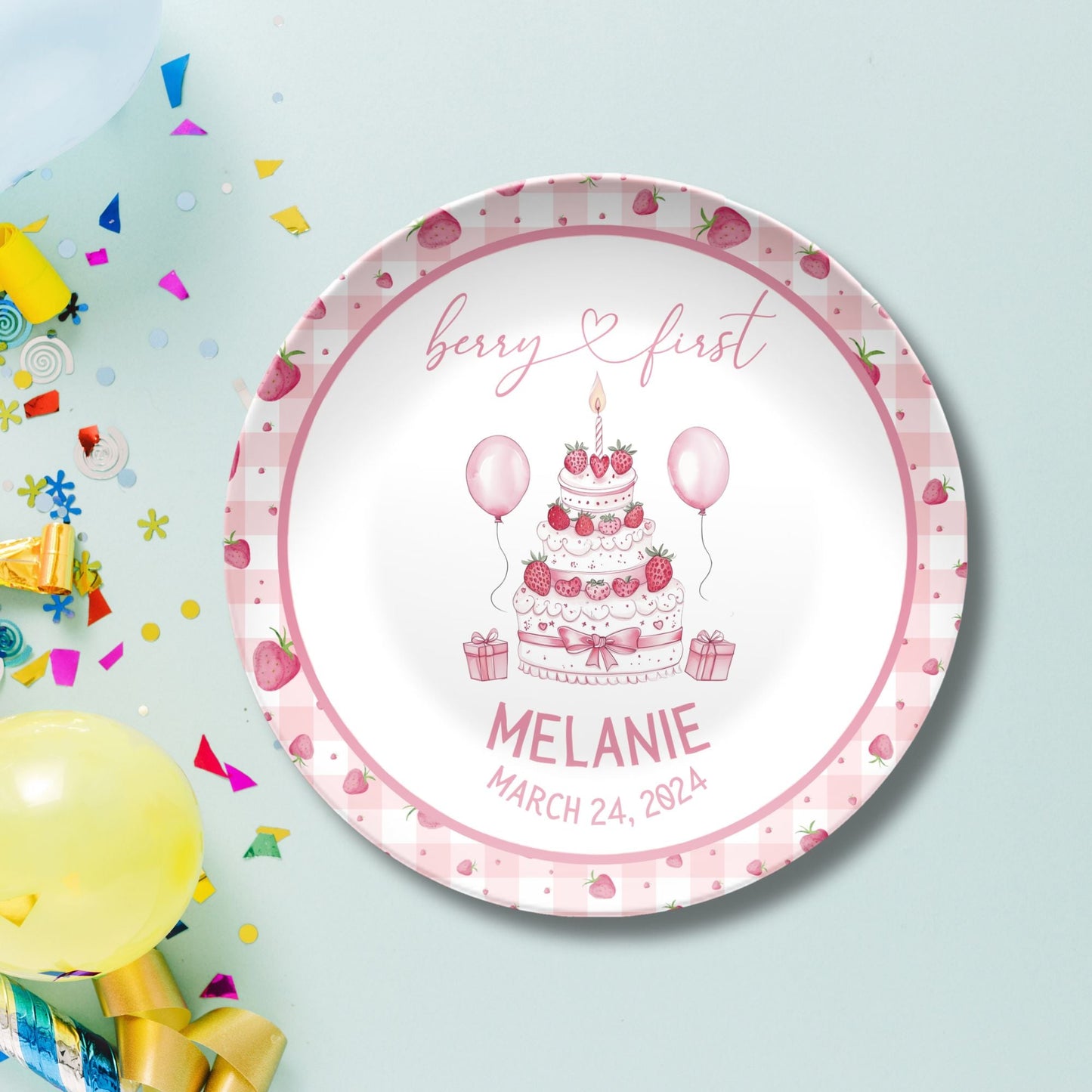 Berry First Birthday Smash Cake Plate - Personalized Berry Coquette Smash Cake Plate