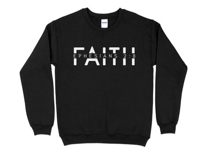Unisex Faith Ephesians 2:8 Sweatshirt, Bible Verse Christian Pullover, Religious Scripture Soft Cotton Sweater, Casual Wear - Mardonyx Sweatshirt S / Black