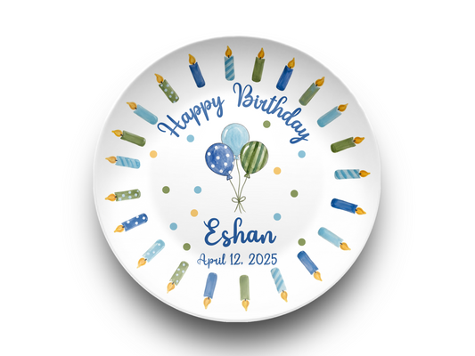 Personalized Birthday Plate for Kids - Custom Name Plastic Party Plate - Reusable Dishwasher Safe - BPA Free - Boys Girls First Birthday Gift