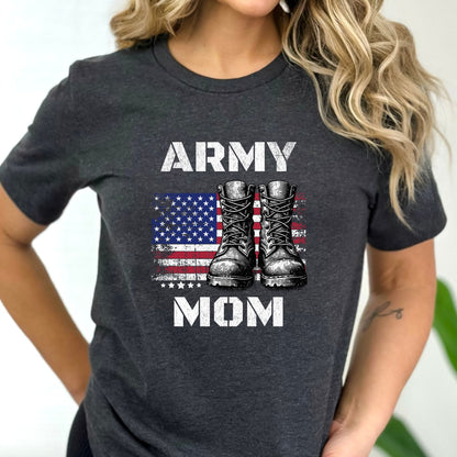 Army Mom Vintage American Flag and Boots T-Shirt - Mardonyx T-Shirt XS / Dark Grey Heather