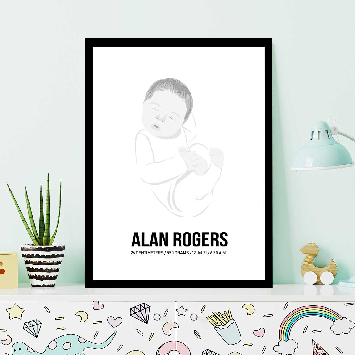 Custom Drawn Baby Portrait Framed Art - Mardonyx frames