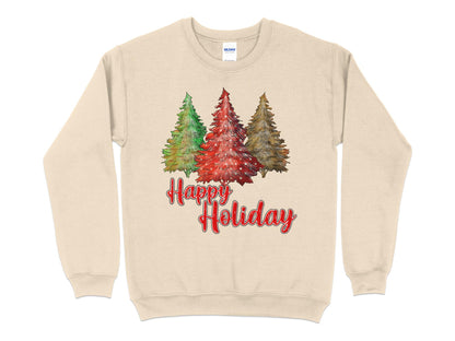 Happy Holidays Tree Shirt, Cute Christmas Sweatshirt, Womens Christmas Shirt, Red Raglan shirt for women, Christmas shirt for women - Mardonyx Sweatshirt S / Sand