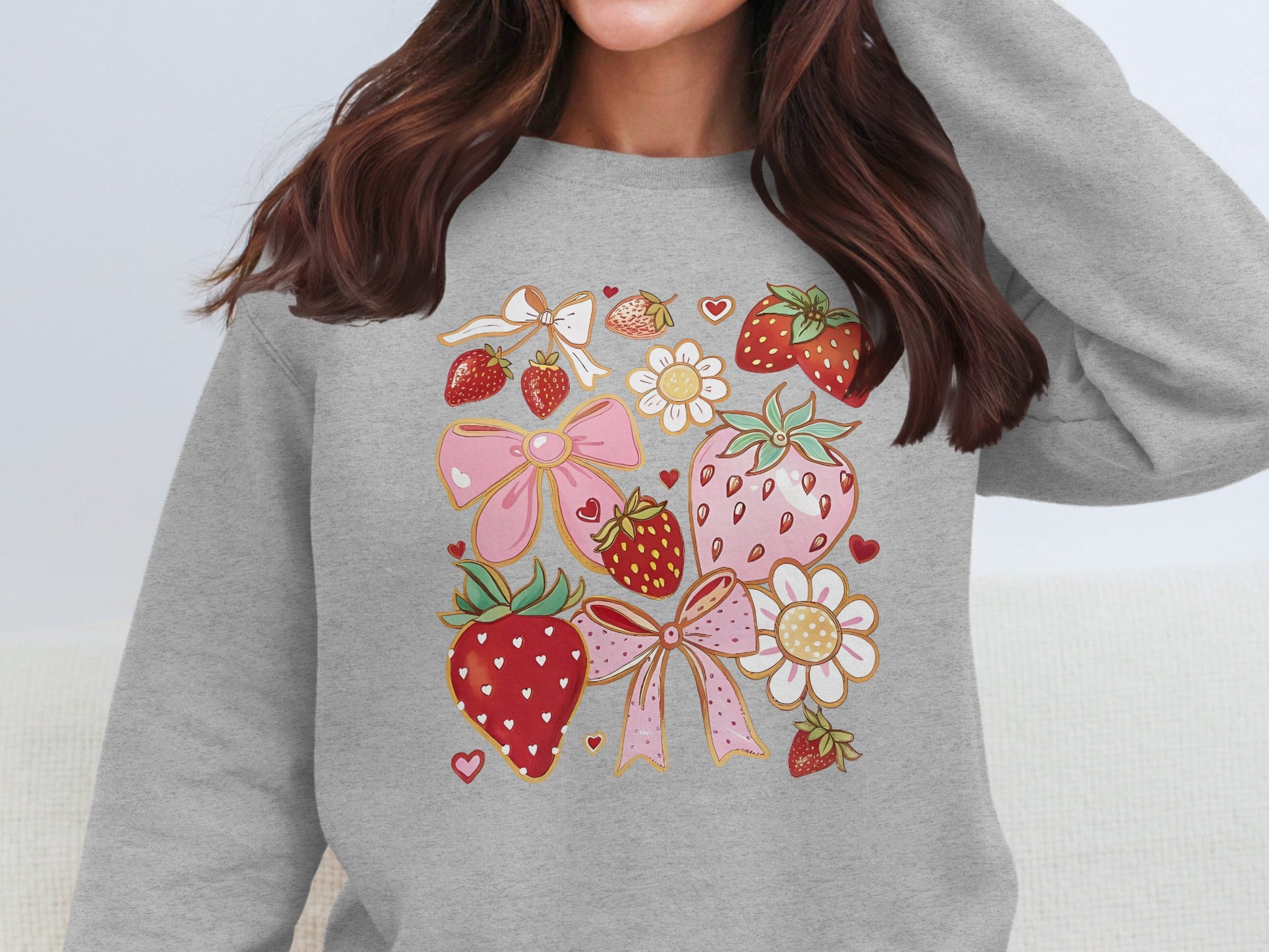 Cute Strawberry and Bow Design on Grey Sweatshirt product type