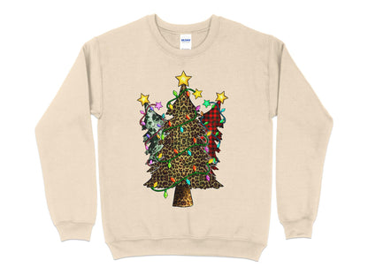 Cow Leopard Plaid Christmas Tree Sweatshirt, Christmas T Shirt, Holiday Shirt, Christmas Gift for Women, Holiday Sweater, Merry Shirt - Mardonyx Sweatshirt S / Sand