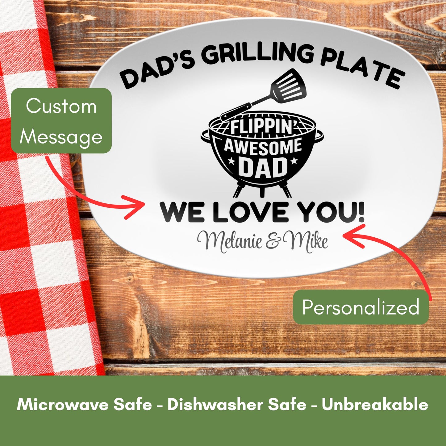 Personalized BBQ Grilling Plate – Flippin' Awesome Dad – Custom Father’s Day Gift from Kids – Birthday Platter for Dad