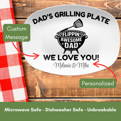 Personalized BBQ Grilling Plate – Flippin' Awesome Dad – Custom Father’s Day Gift from Kids – Birthday Platter for Dad