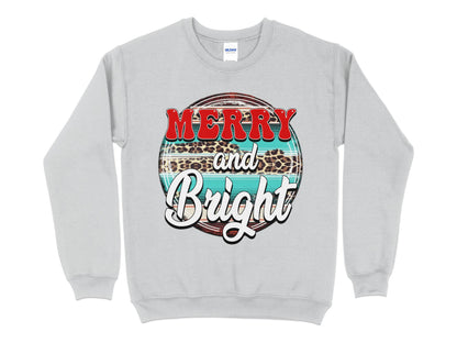 Merry and Bright Leopard Print Shirt, Merry and Bright Leopard Print Sweatshirts, Merry and Bright Leopard Shirt, Matching Family Christmas - Mardonyx Sweatshirt S / Sport Grey