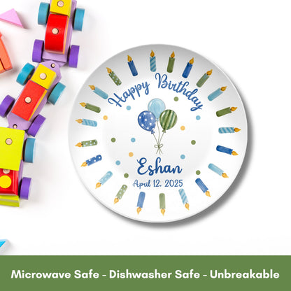Personalized Birthday Plate for Kids - Custom Name Plastic Party Plate - Reusable Dishwasher Safe - BPA Free - Boys Girls First Birthday Gift