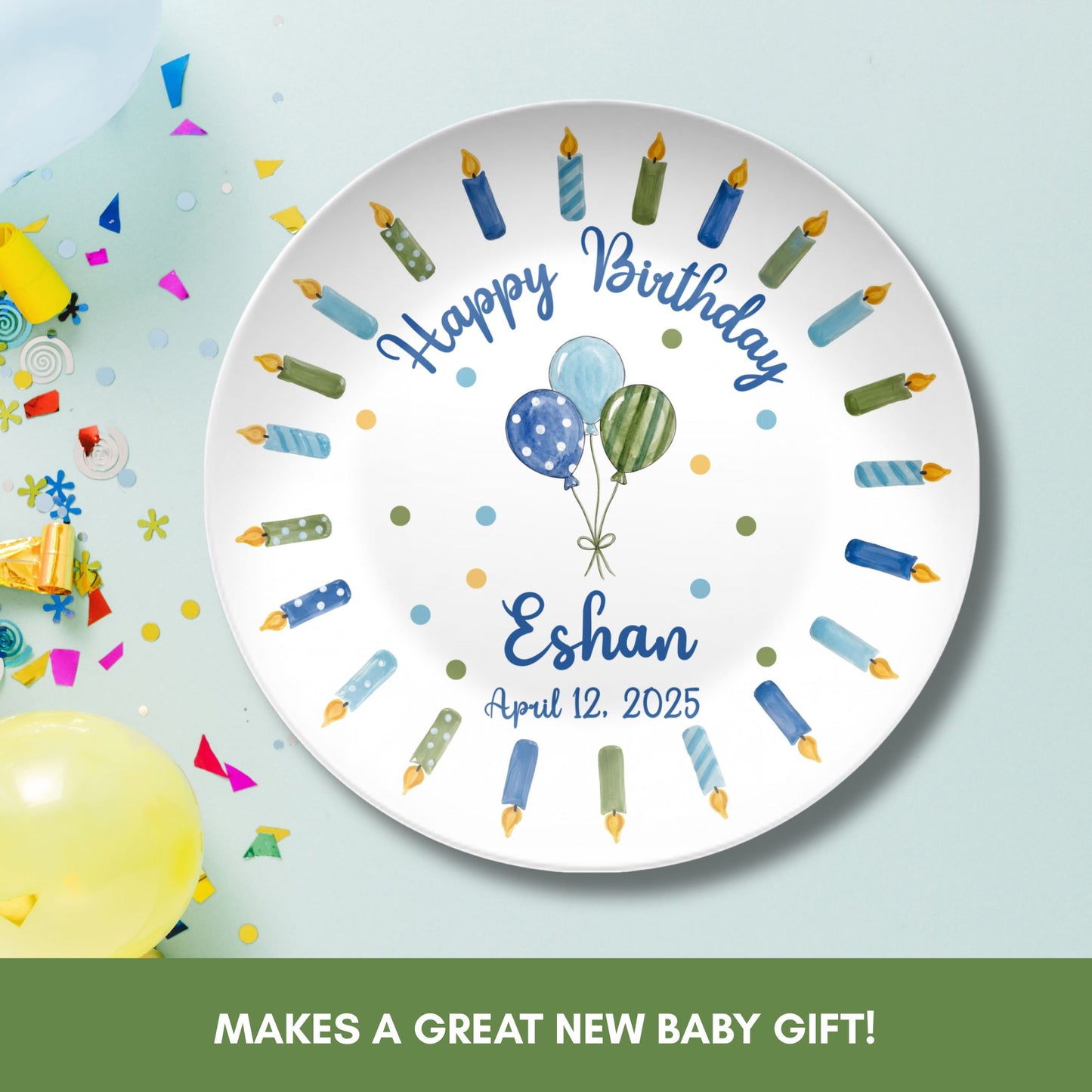 Personalized Birthday Plate for Kids - Custom Name Plastic Party Plate - Reusable Dishwasher Safe - BPA Free - Boys Girls First Birthday Gift