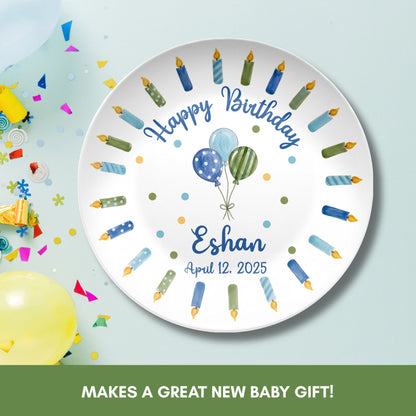 Personalized Birthday Plate for Kids - Custom Name Plastic Party Plate - Reusable Dishwasher Safe - BPA Free - Boys Girls First Birthday Gift