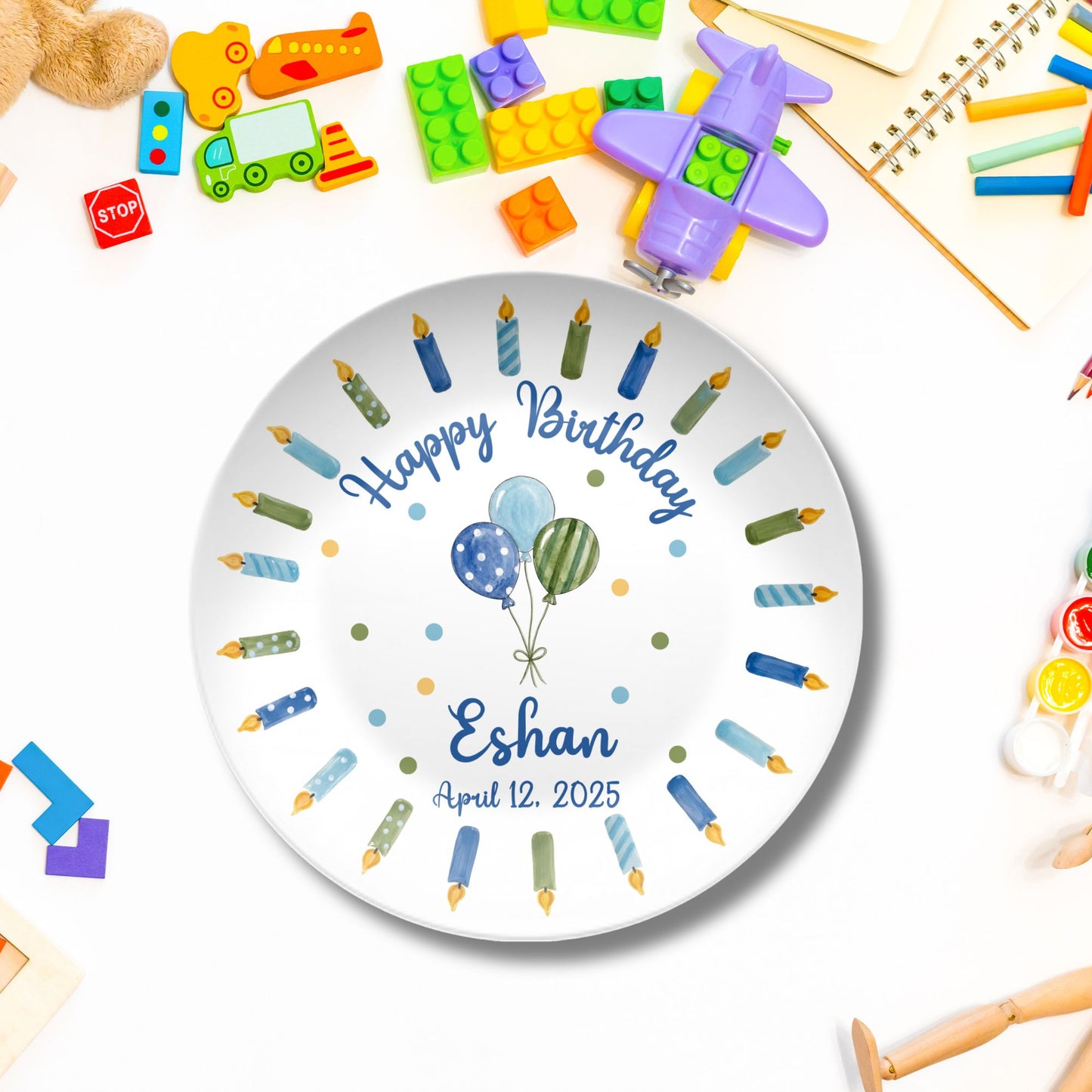 Personalized Birthday Plate for Kids - Custom Name Plastic Party Plate - Reusable Dishwasher Safe - BPA Free - Boys Girls First Birthday Gift