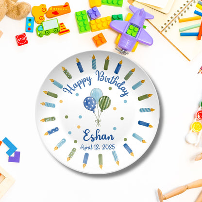 Personalized Birthday Plate for Kids - Custom Name Plastic Party Plate - Reusable Dishwasher Safe - BPA Free - Boys Girls First Birthday Gift
