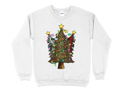 Cow Leopard Plaid Christmas Tree Sweatshirt, Christmas T Shirt, Holiday Shirt, Christmas Gift for Women, Holiday Sweater, Merry Shirt - Mardonyx Sweatshirt S / White
