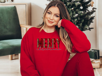 Merry Christmas Leopard Print Sweatshirt, Christmas Sweater, Leopard Print Christmas Sweatshirt, Christmas Gifts for Women - Mardonyx Sweatshirt