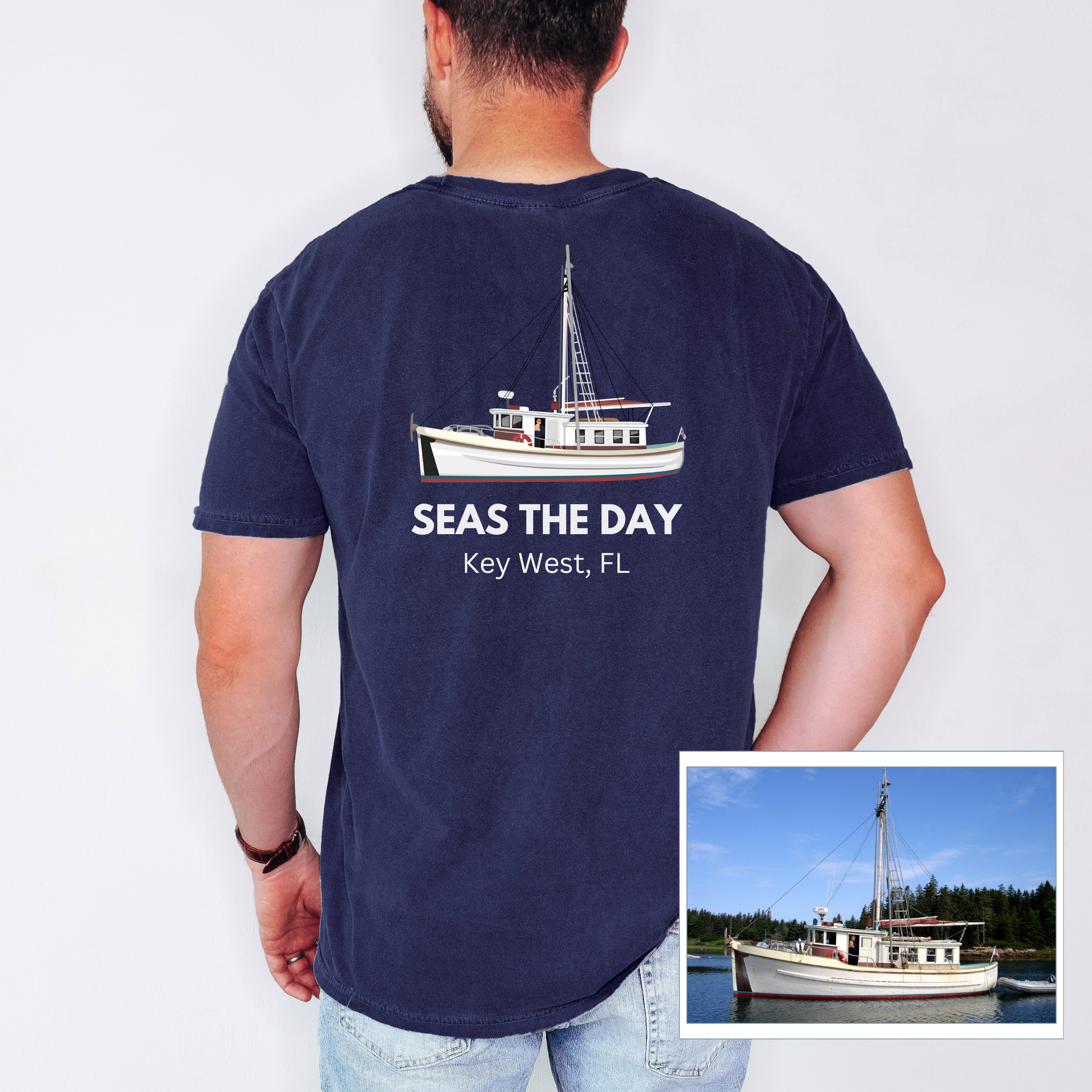 Custom Boat Artist Drawn T-Shirt - Mardonyx T-Shirt S / Navy