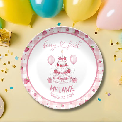 Berry First Birthday Smash Cake Plate - Personalized Berry Coquette Smash Cake Plate