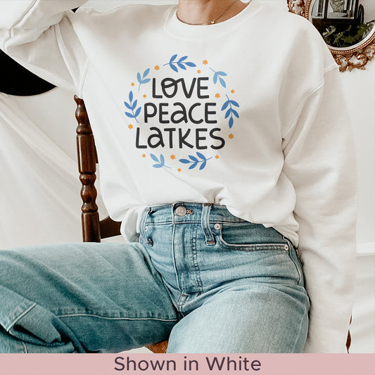 Hanukkah Sweatshirt, Love Peace Latkes - Mardonyx Sweatshirt