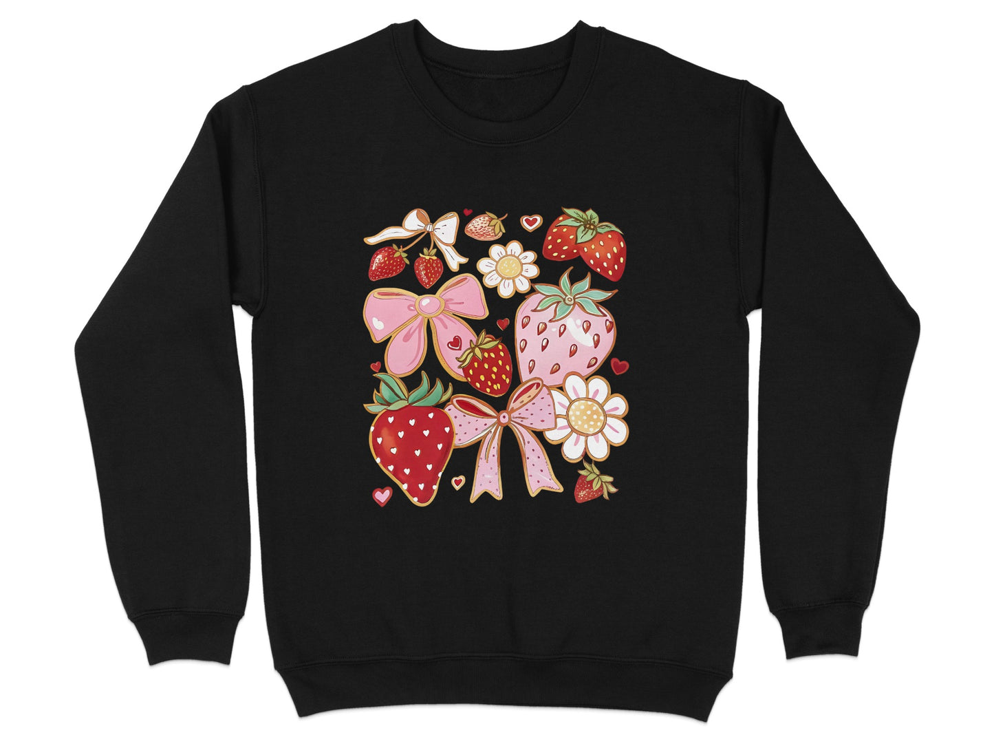 Strawberry and Bows Design on Black Sweatshirt product type