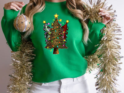 Cow Leopard Plaid Christmas Tree Sweatshirt, Christmas T Shirt, Holiday Shirt, Christmas Gift for Women, Holiday Sweater, Merry Shirt - Mardonyx Sweatshirt