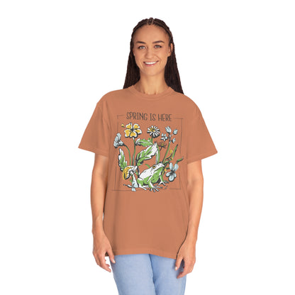 Spring Awakening: Frog Under Flowers Comfort Colors 1717 T-Shirt, Plant Lover Gift, Nature Lover Shirt, Flower Shirt