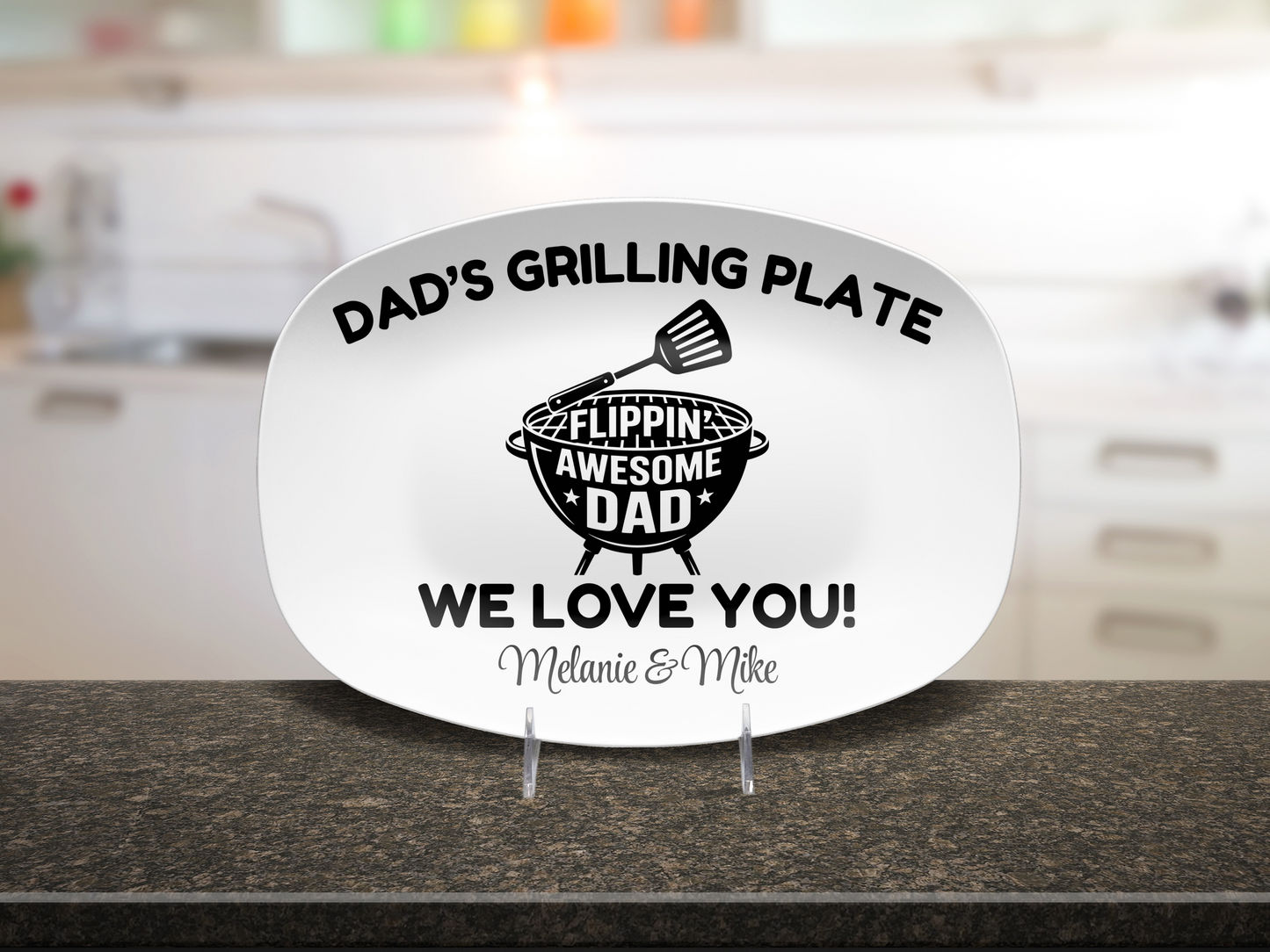 Personalized BBQ Grilling Plate – Flippin' Awesome Dad – Custom Father’s Day Gift from Kids – Birthday Platter for Dad