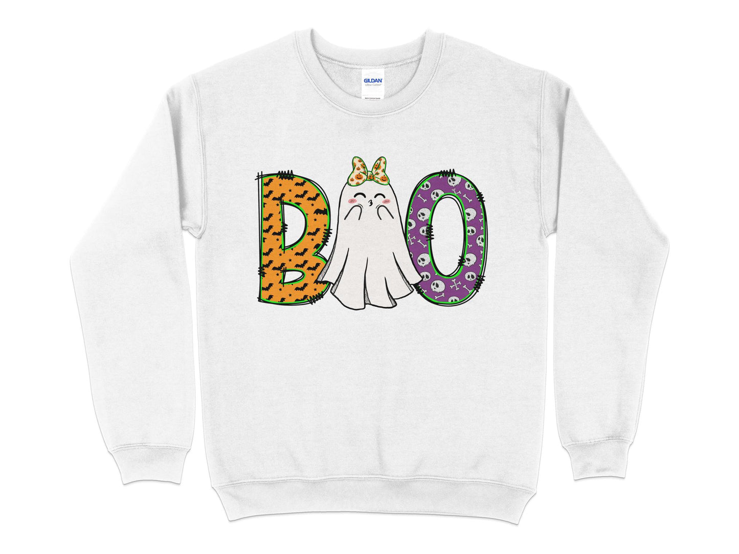 Cat Halloween Sweatshirt, Boo, Halloween Shirt, Halloween Crew Neck - Mardonyx Sweatshirt S / White