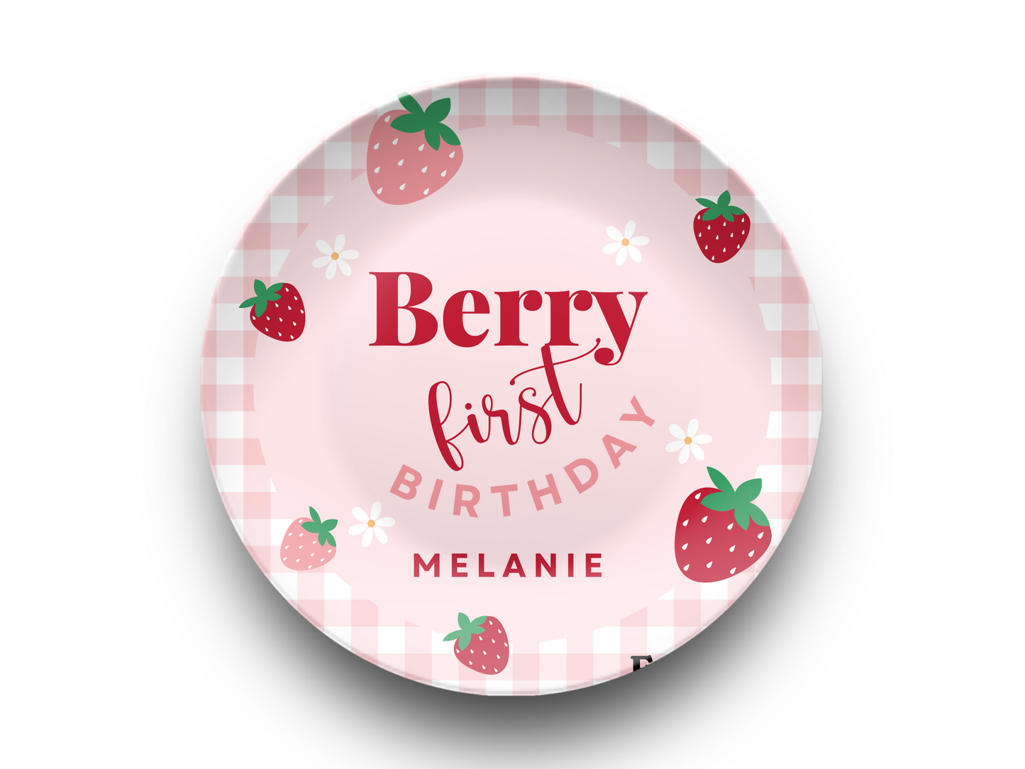 Berry First Birthday Smash Cake Plate - Personalized Plate - Coquette Gingham Party Decor