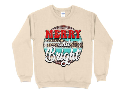 Merry and Bright Leopard Print Shirt, Merry and Bright Leopard Print Sweatshirts, Merry and Bright Leopard Shirt, Matching Family Christmas - Mardonyx Sweatshirt S / Sand