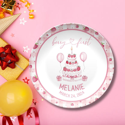 Berry First Birthday Smash Cake Plate - Personalized Berry Coquette Smash Cake Plate