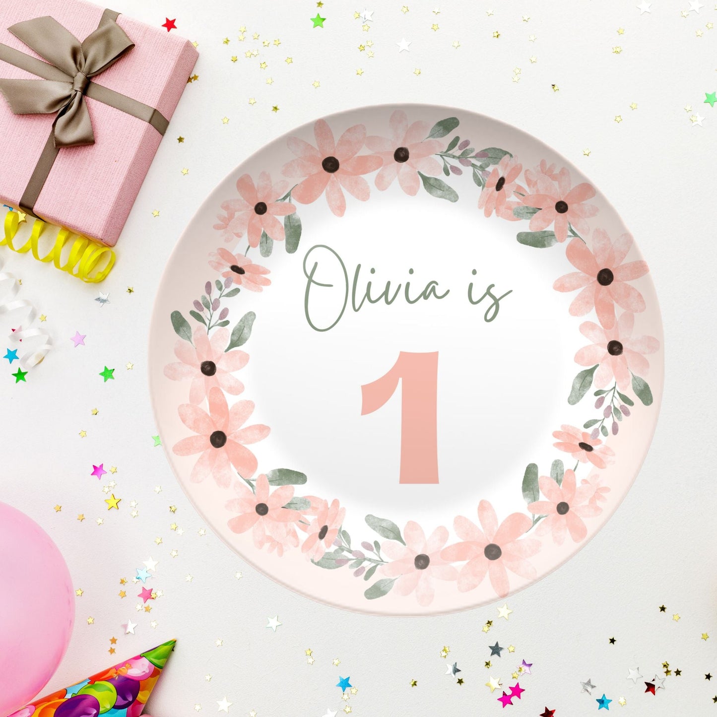 Personalized Baby Girl’s First Birthday Smash Cake Plate – Unbreakable & Adorable!