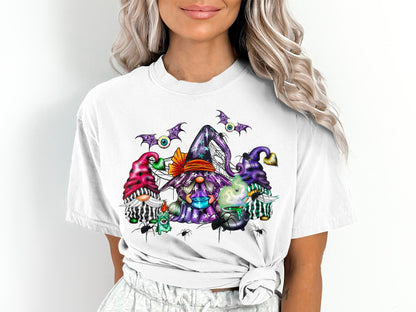 Women's Halloween Gnomes Spiders Bats T-Shirt