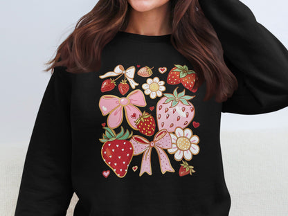 Cute Strawberry and Bow Graphic Design Sweatshirt Product