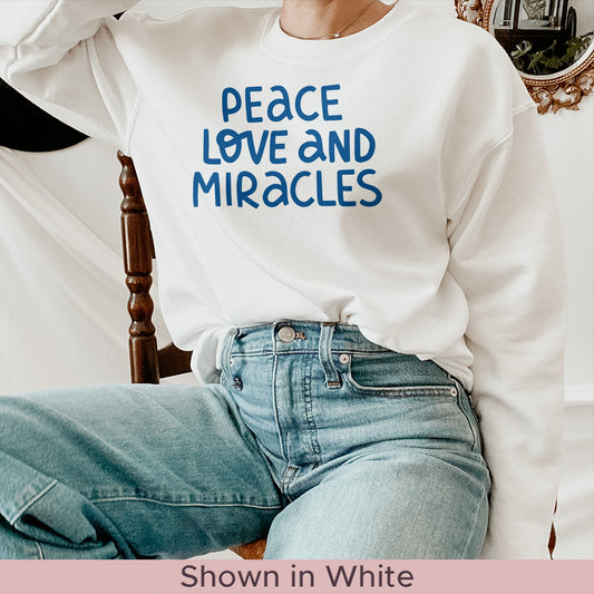 Hanukkah Sweatshirt, Peace Love and Miracles - Mardonyx Sweatshirt