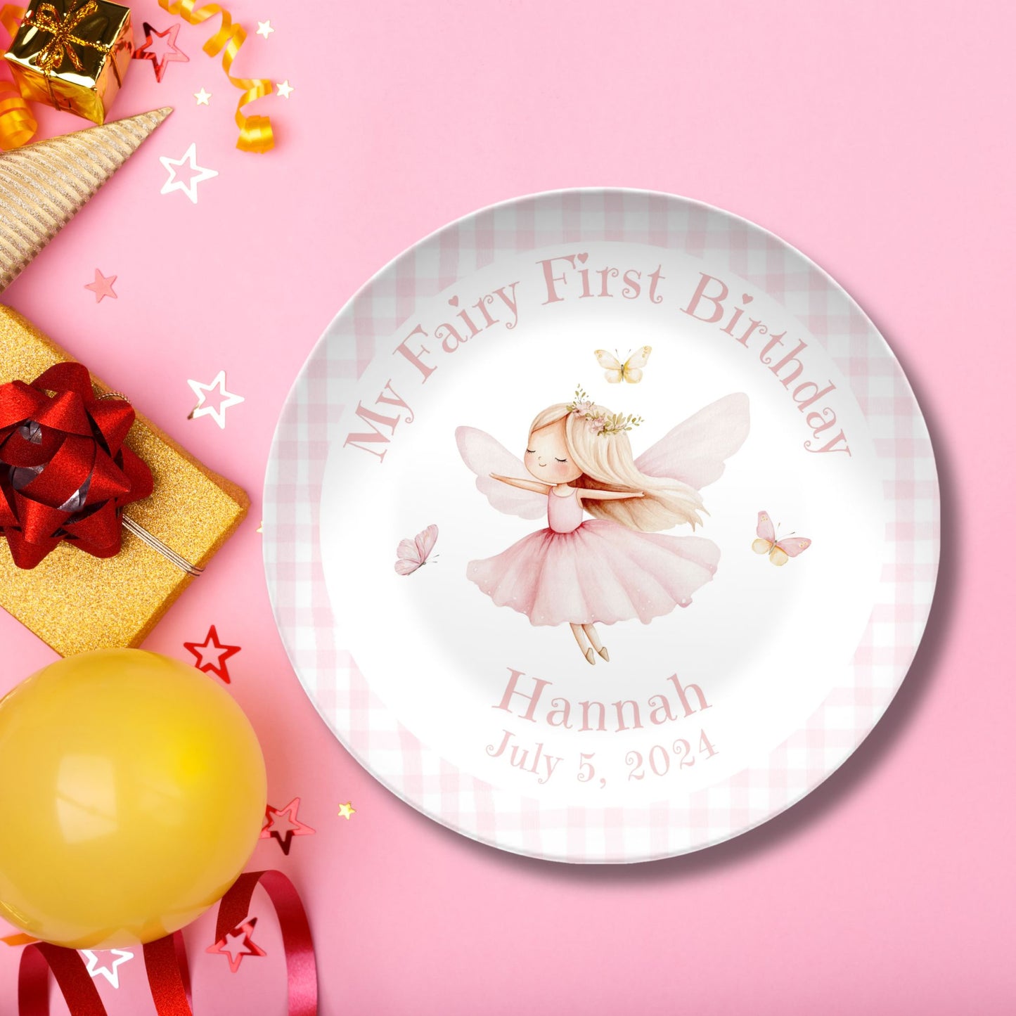 Personalized My Fairy First Birthday Smash Cake Plate - Coquette Birthday Fairy Party