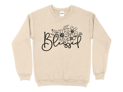 Floral Blessed Graphic Sweatshirt, Inspirational Women's Clothing, Casual Pullover, Comfy Top with Positive Message - Mardonyx Sweatshirt S / Sand