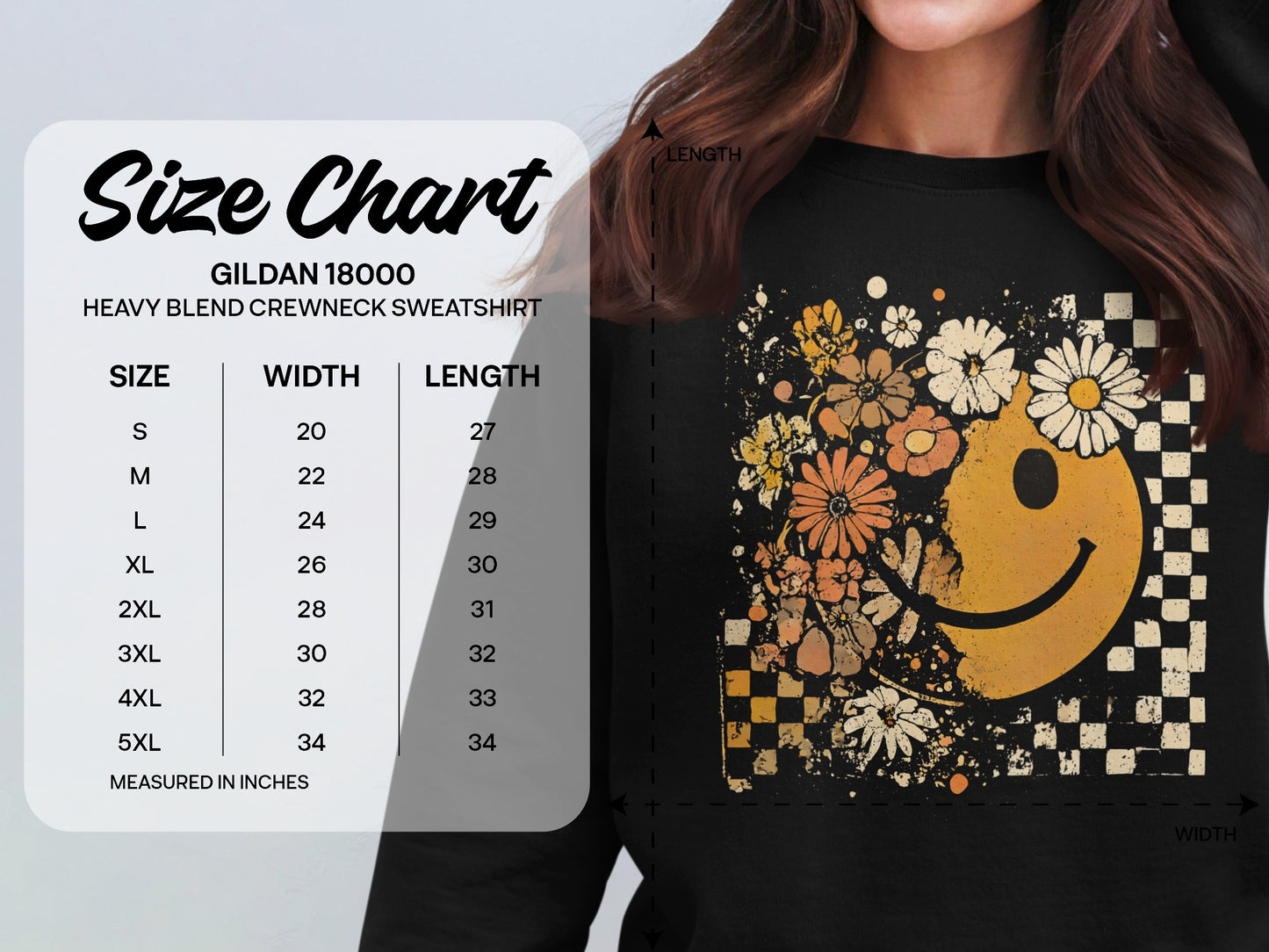 Smiley Face Floral Checkered Gildan 18000 Sweatshirt product type
