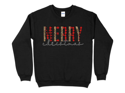 Merry Christmas Leopard Print Sweatshirt, Christmas Sweater, Leopard Print Christmas Sweatshirt, Christmas Gifts for Women - Mardonyx Sweatshirt S / Black